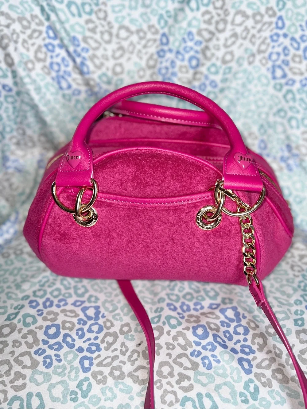 New Pink Juicy Couture Purse Juicy Angel Bowler Bag Handbag Terry Cloth Satchel